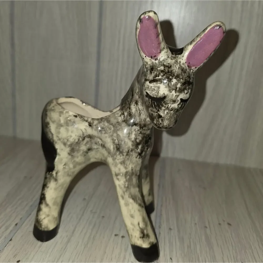 Vtg 70s Hand Painted Donkey Planter Brown Burro MCM Pottery For Plants Whimsical - Picture 5 of 5